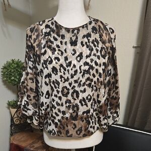 Analili Brown and Black Animal Print Blouse